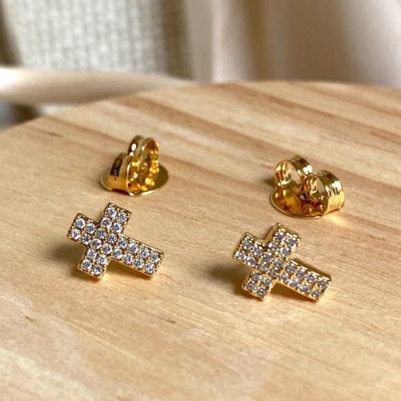 Gold Filled CZ Tiny Cross Studs - Picture 3 of 7